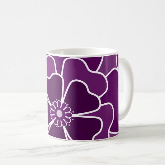 Mug Motif de fleurs abstraites violet foncé (Devant droit)
