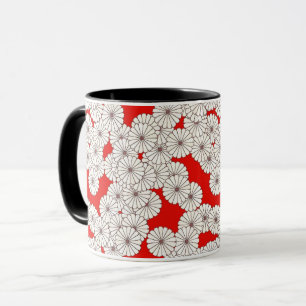 Mug Motif de fleurs Art Déco - blanc sur rouge