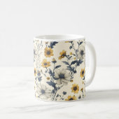 Mug Motif de fleurs colorées Monogramme jaune (Devant droit)
