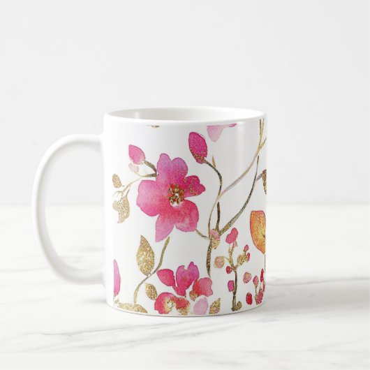 Mug Motif de fleurs de bégonia rose (Gauche)