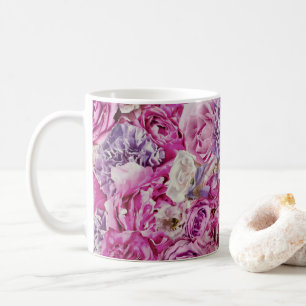 Mug Motif de fleurs de rose lavande rose blanc