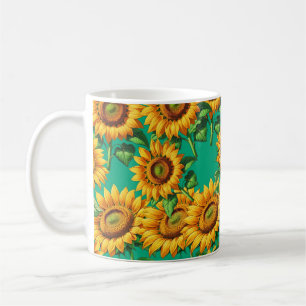 Mug Motif de fleurs de tournesol vert