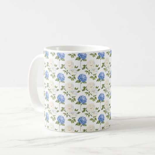 Mug Motif de fleurs d'hydrangea bleu élégant (Devant gauche)