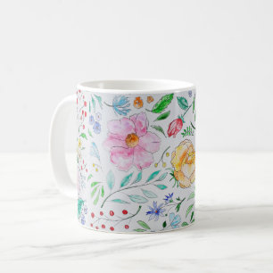 Mug Motif de fleurs et de bourgeons à l'aquarelle légè