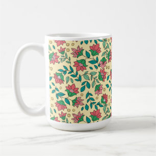 Mug Motif de fleurs et de feuilles pressées dessinées