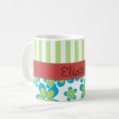 Mug Motif De Fleurs, Grandes Vertes, Votre Nom (Devant gauche)