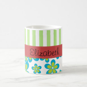 Mug Motif De Fleurs, Grandes Vertes, Votre Nom