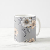 Mug motif de fleurs grises et blanches sur fond gris (Devant droit)