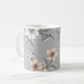 Mug motif de fleurs grises et blanches sur fond gris (Devant gauche)
