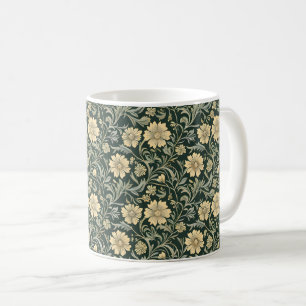 Mug Motif de fleurs jaunes stylisées vert foncé