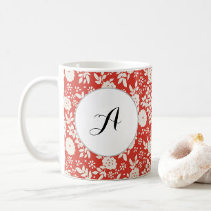 Mug Motif de fleurs Monogramme personnalisé rouge