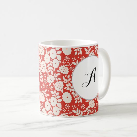 Mug Motif de fleurs Monogramme personnalisé rouge (Devant droit)