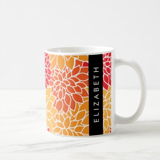 Mug Motif De Fleurs, Orange Dahlia, Votre Nom (Droite)