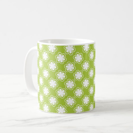 Mug Motif de fleurs vert citron et blanc (Devant gauche)