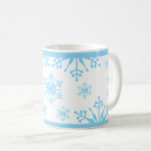 Mug Motif de flocon de neige en bleu. (Devant droit)