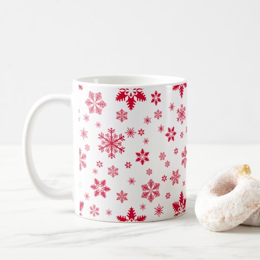 Mug Motif de flocon de neige, Flammes de neige rouges, (Avec donut)
