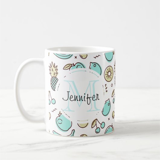 Mug Motif de fruits mignons Monogramme à thème d'été (Gauche)