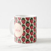 Mug Motif de grappe de fraise fruité Monogramme Nom (Devant gauche)
