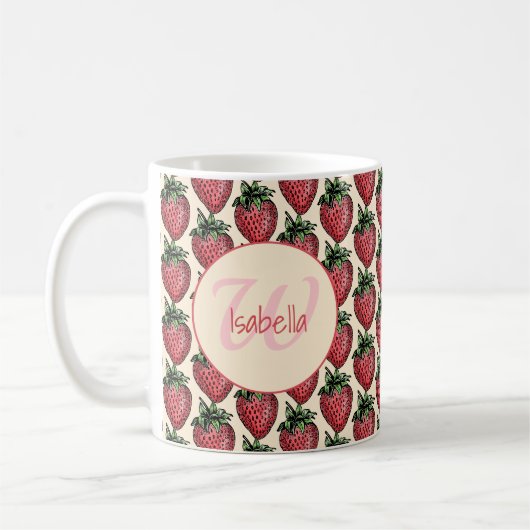 Mug Motif de grappe de fraise fruité Monogramme Nom (Gauche)