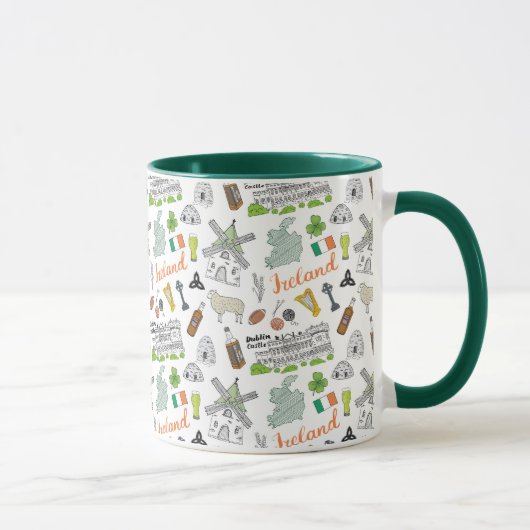 Mug Motif de griffonnage de croquis de l'Irlande (Droite)
