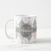 Mug Motif de Jacquard rose et gris monogramme (Gauche)