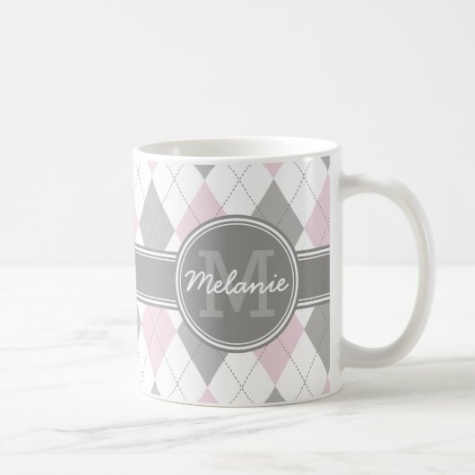 Mug Motif de Jacquard rose et gris monogramme (Droite)