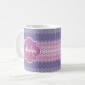 Mug Motif de Knit violet élégant avec Monogramme et no (Devant gauche)