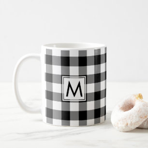 Mug Motif de la En vichy en noir blanc avec monogramme