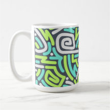 Motif de labyrinthe ondulé néon vert et cyan