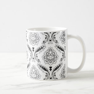 Mug Motif de ligne en damas rococo noir sur blanc
