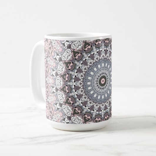 Mug Motif de mandala rose gris et blanc (Devant gauche)