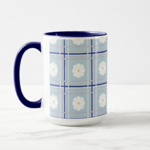 Mug Motif de marguerite à carreaux bleus