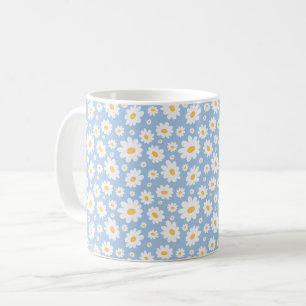 Mug Motif de Marguerite Dessiné à la Main Bleu Poussié