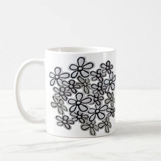 Mug Motif de marguerites noir et blanc (Gauche)