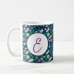 Mug Motif de marguerites violettes et blanches monogra