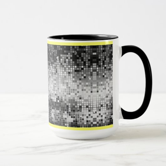 Mug Motif de miroirs DiscoBall rétro noir et blanc (Droite)
