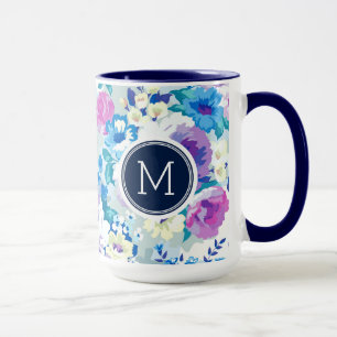 Mug Motif de monogramme de fleurs d'été colorées