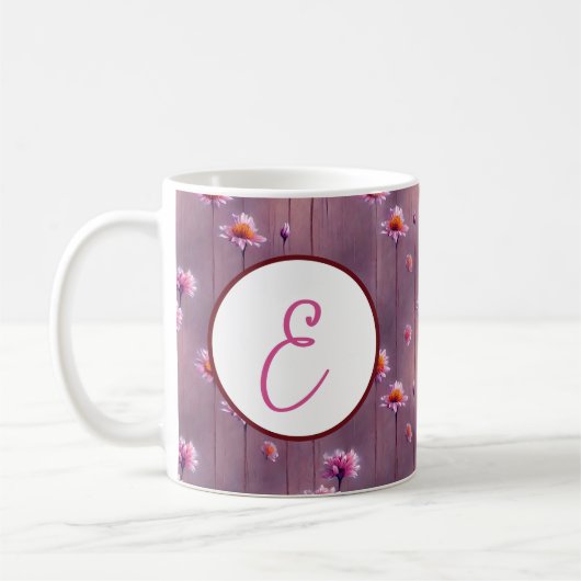 Mug Motif de monogramme de fleurs roses et orange (Gauche)