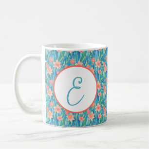 Mug Motif de monogramme de jonquilles aquarelles orang