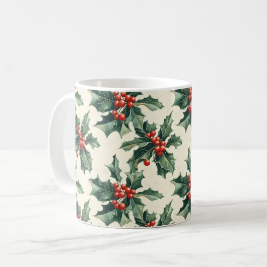 Mug Motif de Noël avec Holly Feuilles et Red Berry (Devant gauche)