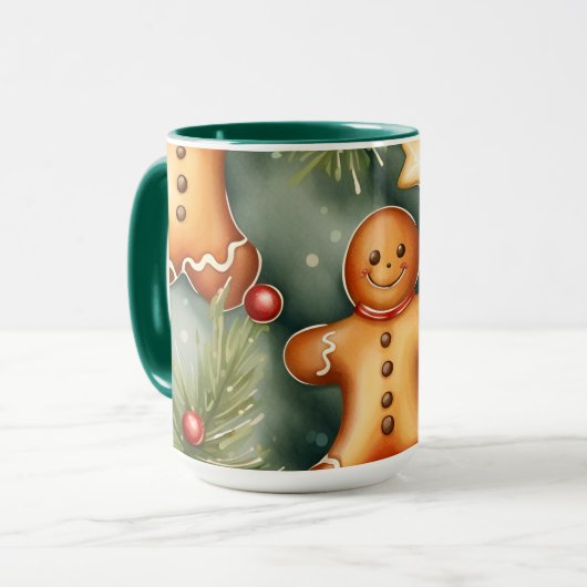 Mug Motif de Noël brun de gingembre souriant (Devant gauche)