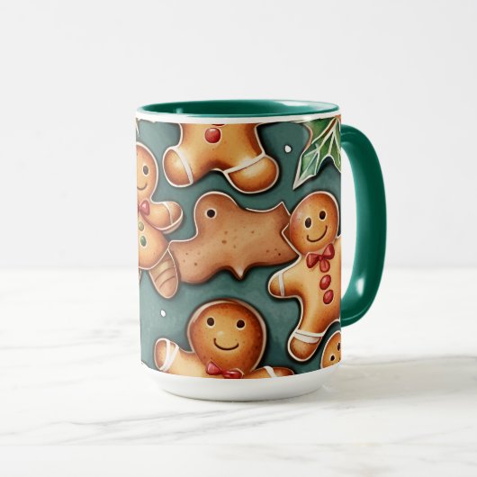 Mug Motif de Noël brun de gingembre souriant (Devant droit)