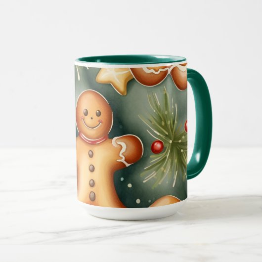 Mug Motif de Noël brun de gingembre souriant (Devant droit)