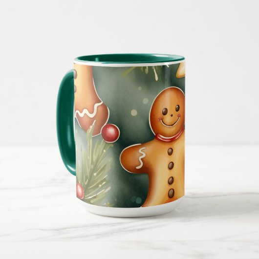 Mug Motif de Noël brun de gingembre souriant (Devant gauche)