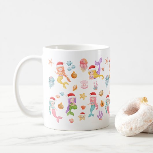 Mug Motif de Noël de la sirène (Avec donut)
