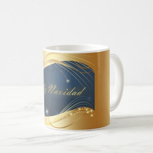 Mug Motif de Noël doré avec arrière - plan bleu... (Devant droit)