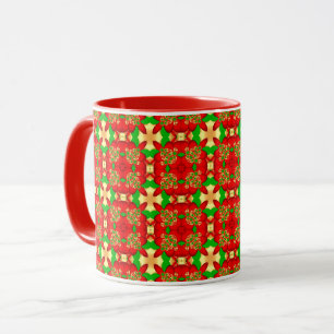 Mug Motif de Noël Or, Rouge et Vert,