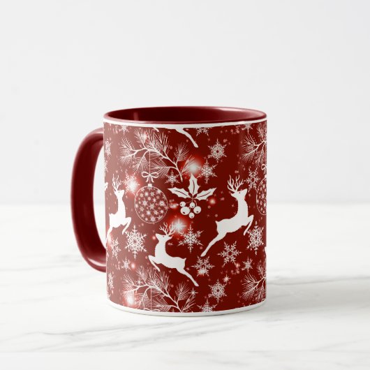 Mug Motif de Noël rouge et blanc avec rennes (Devant gauche)