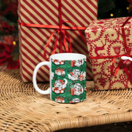 Mug motif de Noël Vintage Vert des années 50 avec chat
