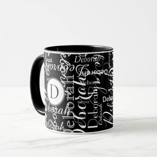 Mug motif de nom blanc noir avec monogramme (Devant gauche)